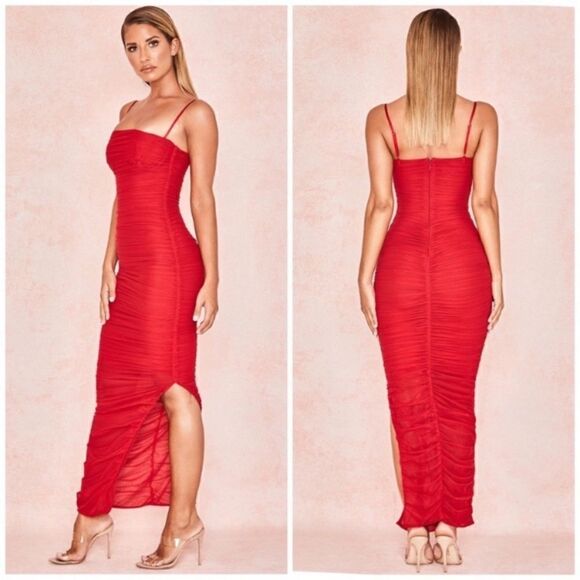 House of CB Fornarina Maxi Red Dress Tank Organza Bodycon Backless Mesh Size XS - Picture 4 of 17